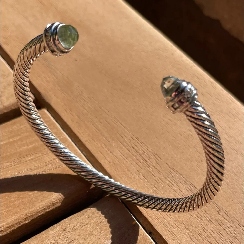 David Yurman Silver Bracelet with Green Accents - Picture 6 of 10